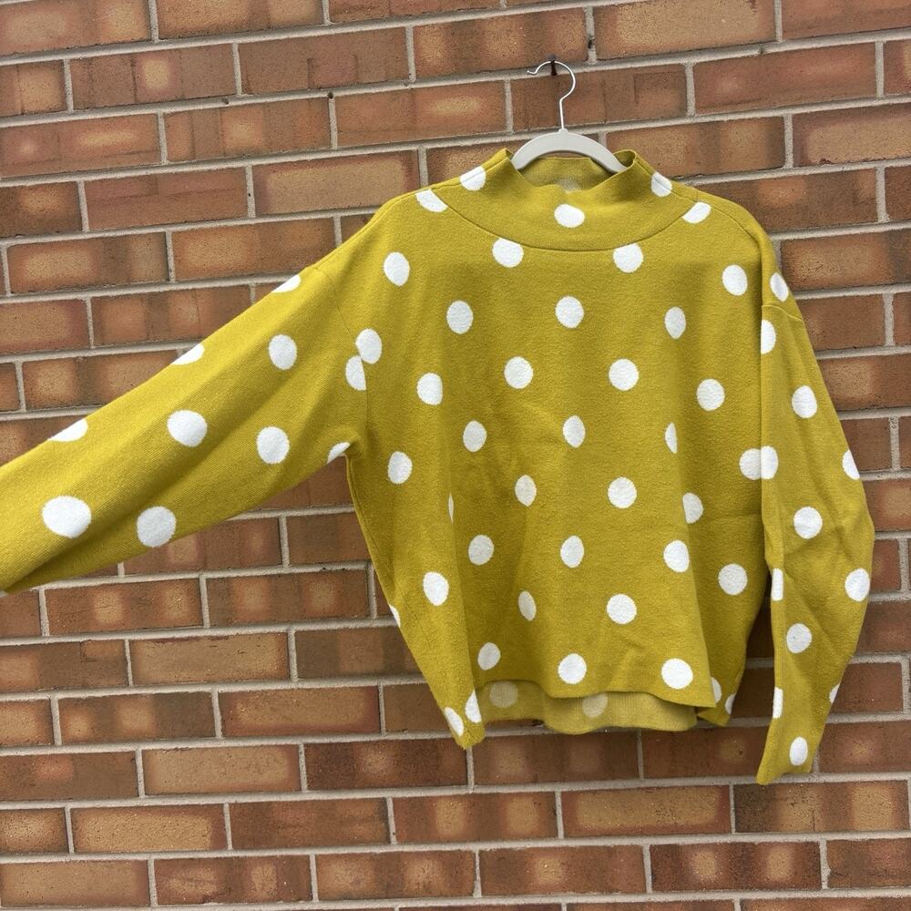 MAEVE by Anthropologie Carys Mock Neck Sweater Small White Green Polka Dot - Picture 5 of 11